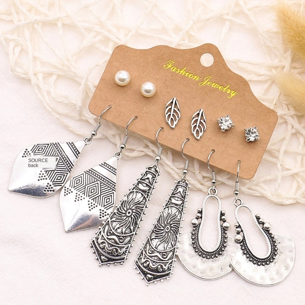 6 Pair Set Vintage Boho Dangle Earrings